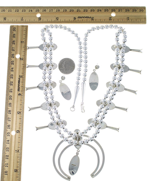 Authentic Sterling Silver Multicolor Inlay Squash Blossom Necklace Set RX94134